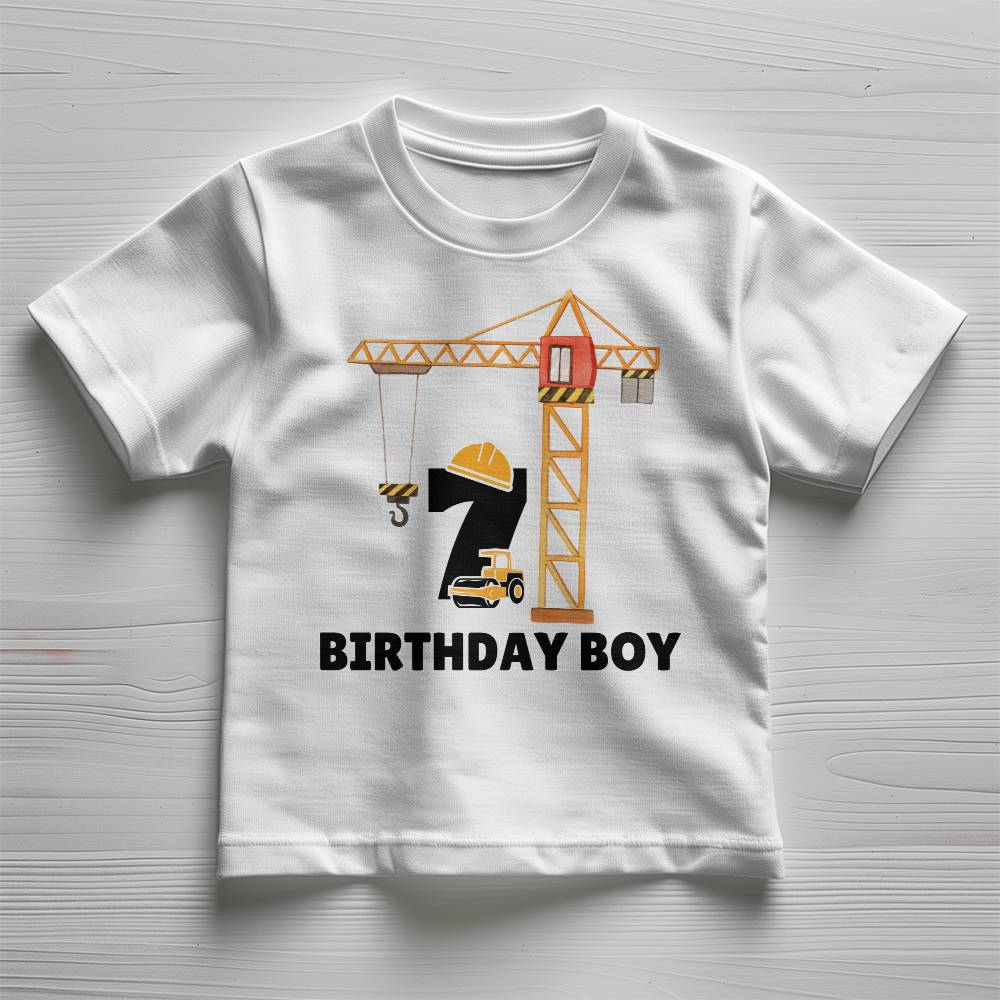 Construction T-shirt, Birthday T-shirt for 7 years old, Construction truck tshirt