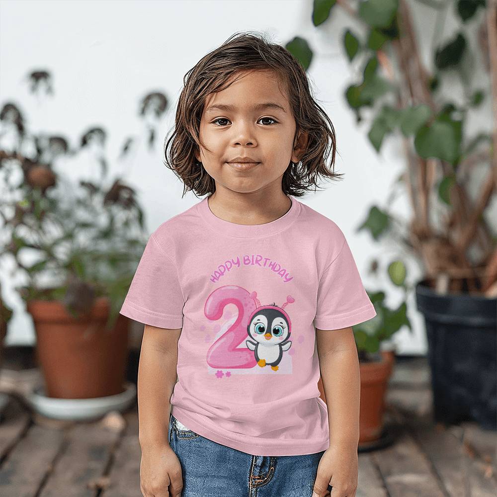 Pink Pinguin Birthday Tshirt, Happy Birthday Tshirt, Birthday Tshirt for 2 years old, tshirt for kids