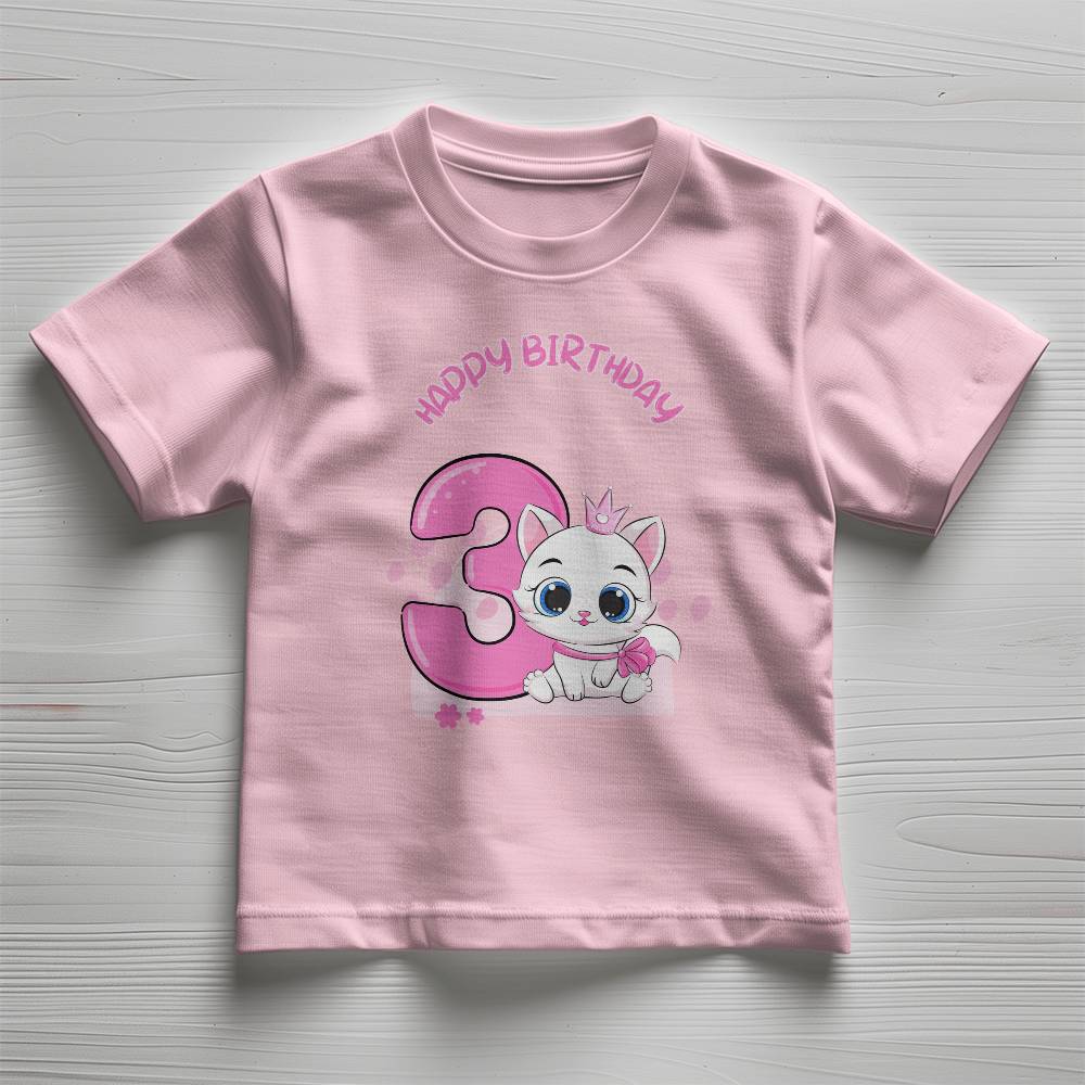 White cat princess Birthday Tshirt, Happy Birthday Tshirt, Birthday Tshirt for 3 years old, tshirt for kids