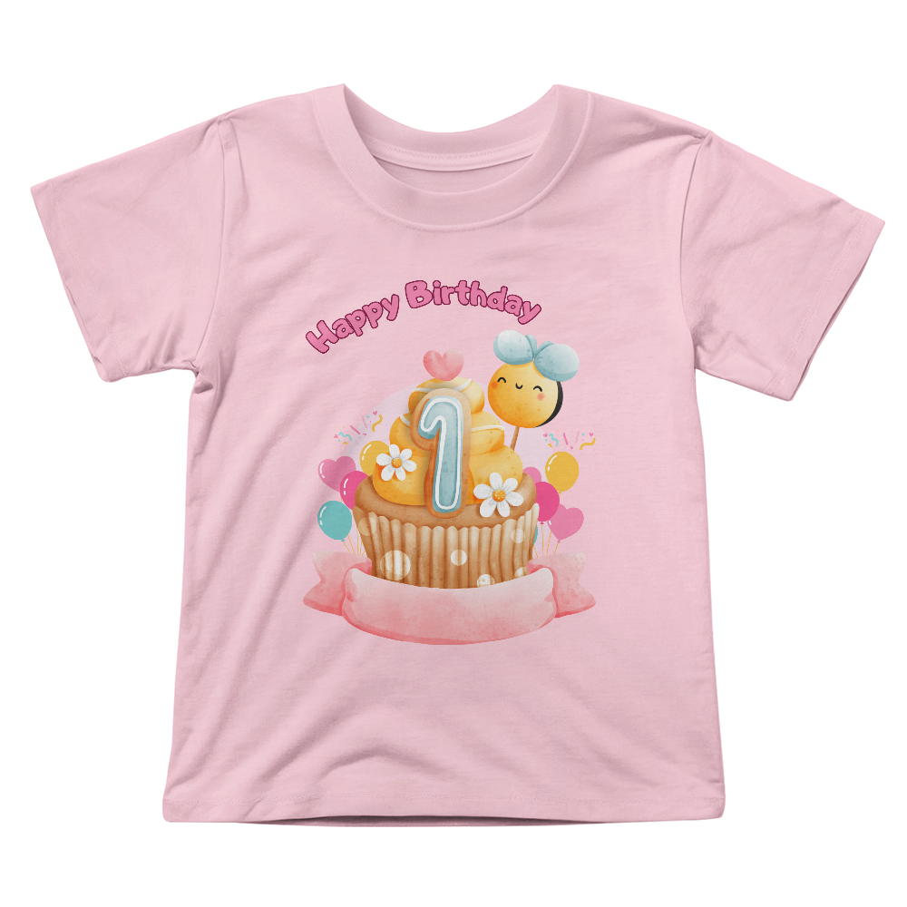 Happy Birthday Tshirt, Birthday cake and bee, Birthday Tshirt for 1 year old, tshirt for kids