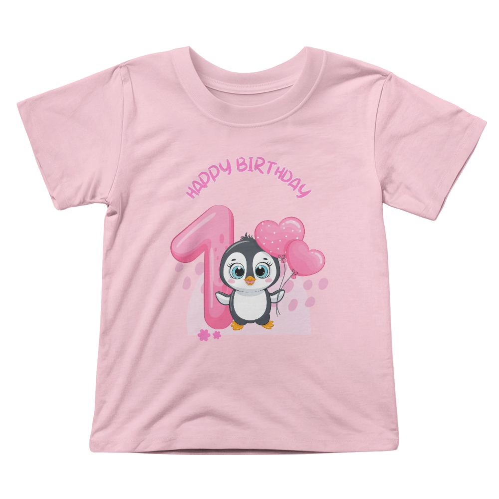 Pink Pinguin Birthday Tshirt, Happy Birthday Tshirt, Birthday Tshirt for 1 year old, tshirt for kids