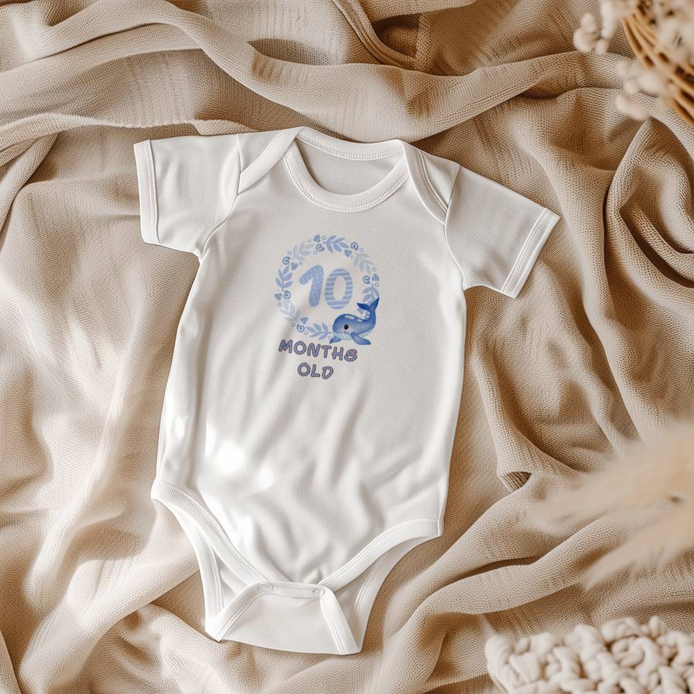 Blue whale cute baby milestone onesie 10 months old, baby body, baby onesie