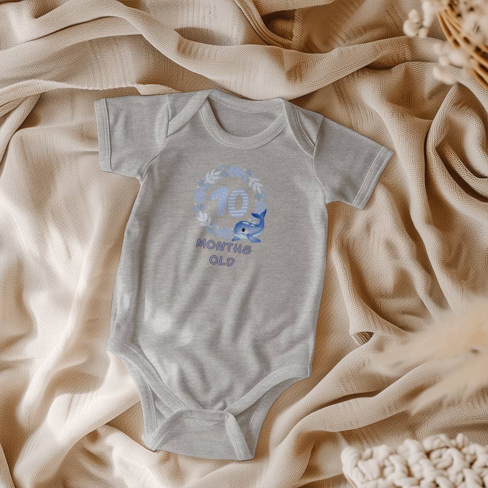Blue whale cute baby milestone onesie 10 months old, baby body, baby onesie