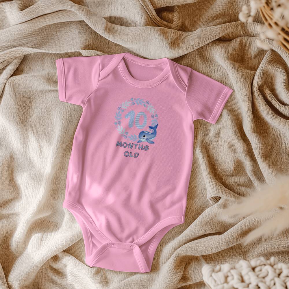 Blue whale cute baby milestone onesie 10 months old, baby body, baby onesie