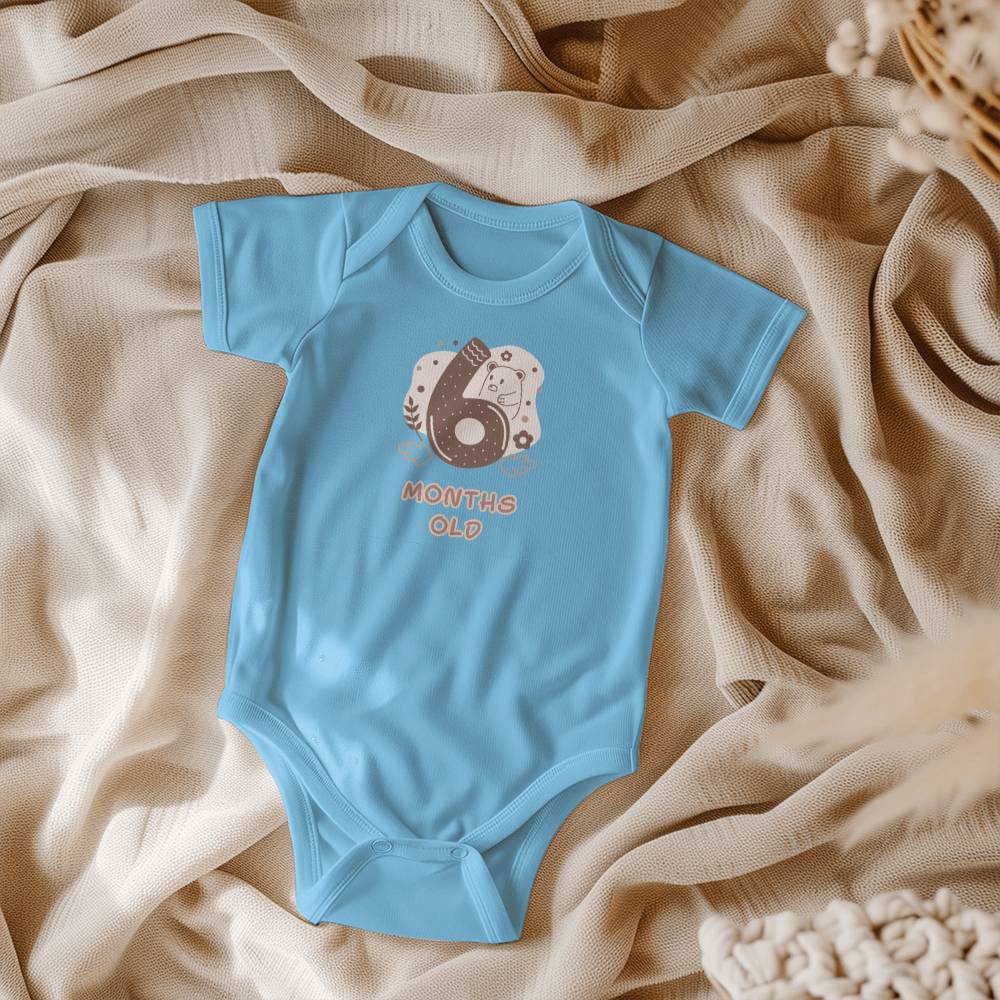 Cute bear baby milestone onesie 6 months old, baby body, baby onesie