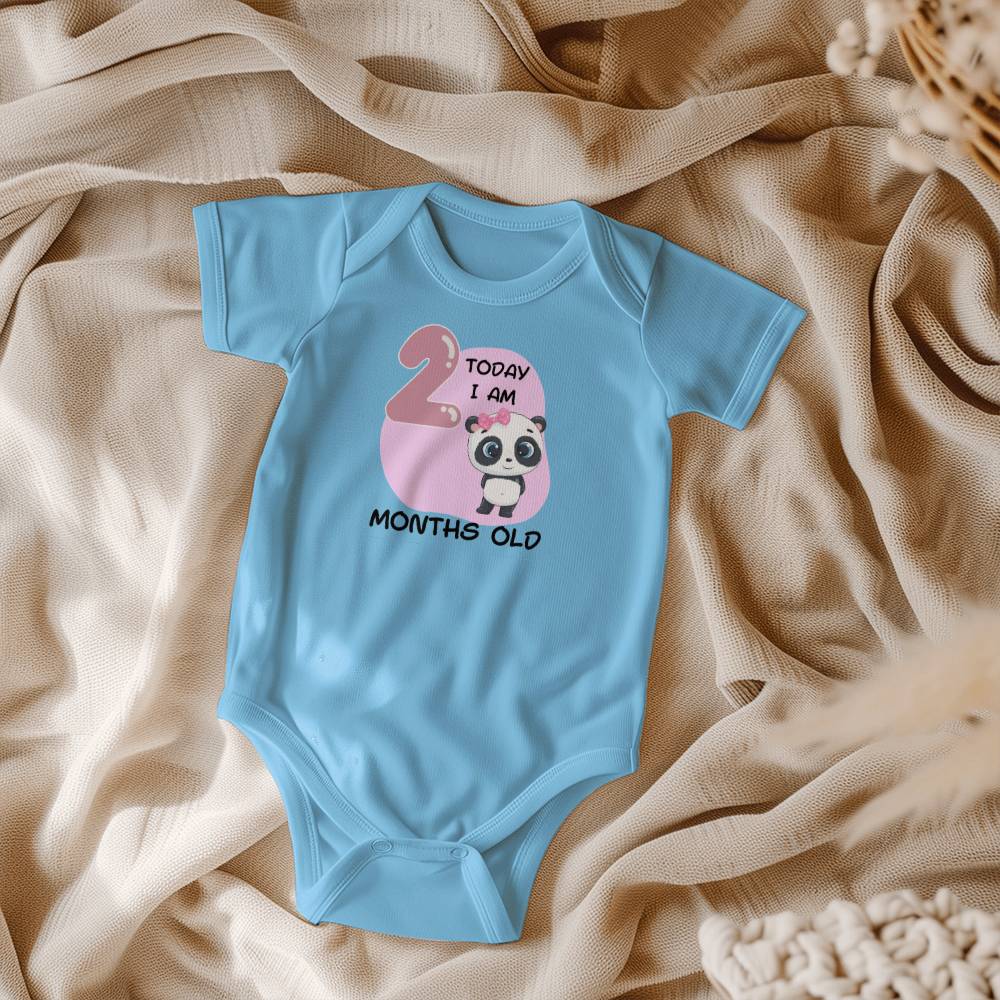 Pink Panda baby milestone onesie 2 months old, baby body, baby onesie