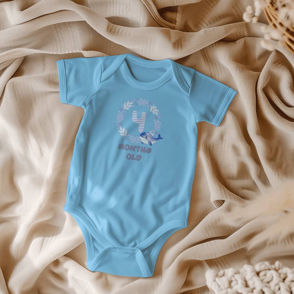 Blue whale cute baby milestone onesie 4 months old, baby body, baby onesie