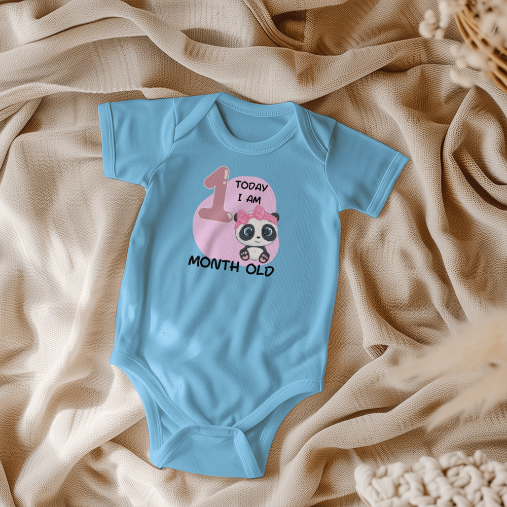 Pink Panda baby milestone onesie 1 month old, baby body, baby onesie