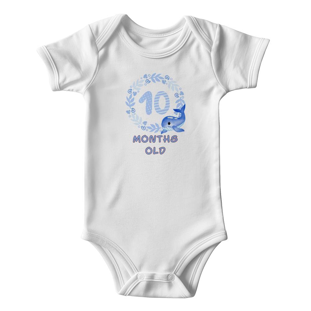 Blue whale cute baby milestone onesie 10 months old, baby body, baby onesie
