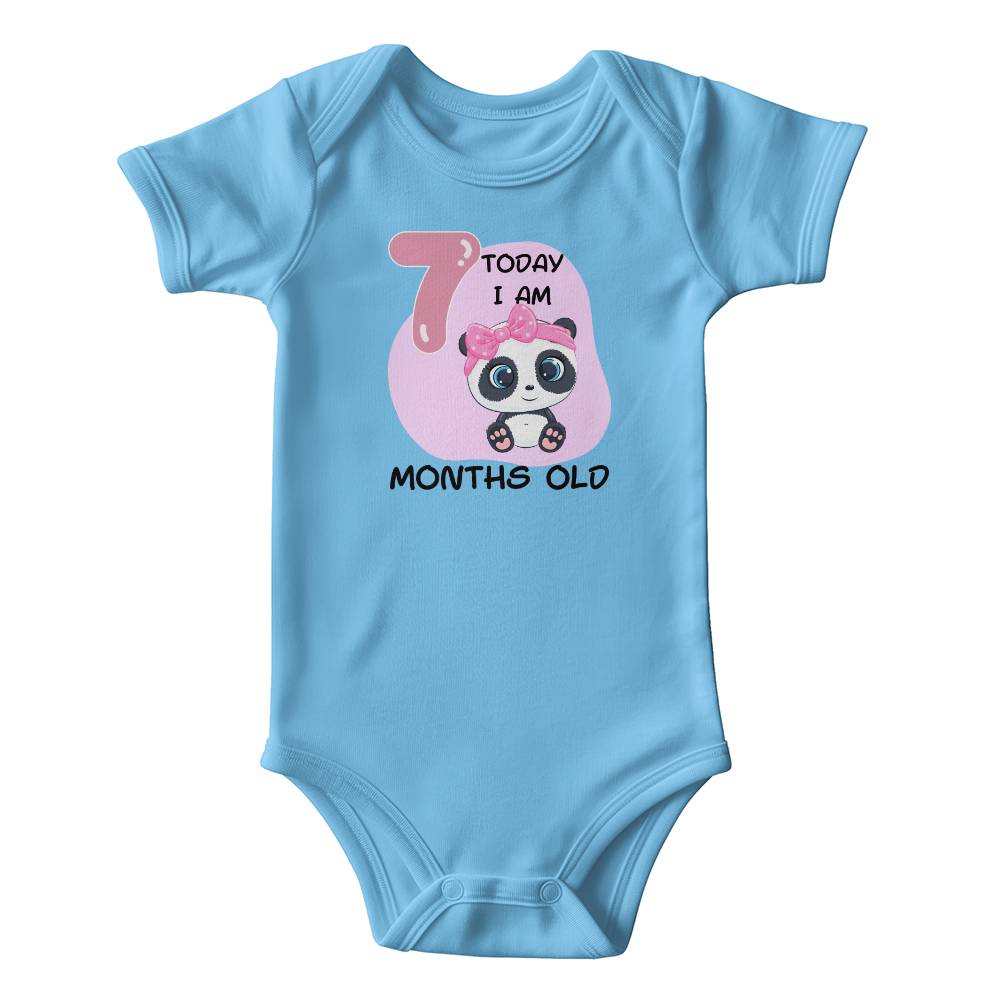 Pink Panda baby milestone onesie 7 months old, baby body, baby onesie