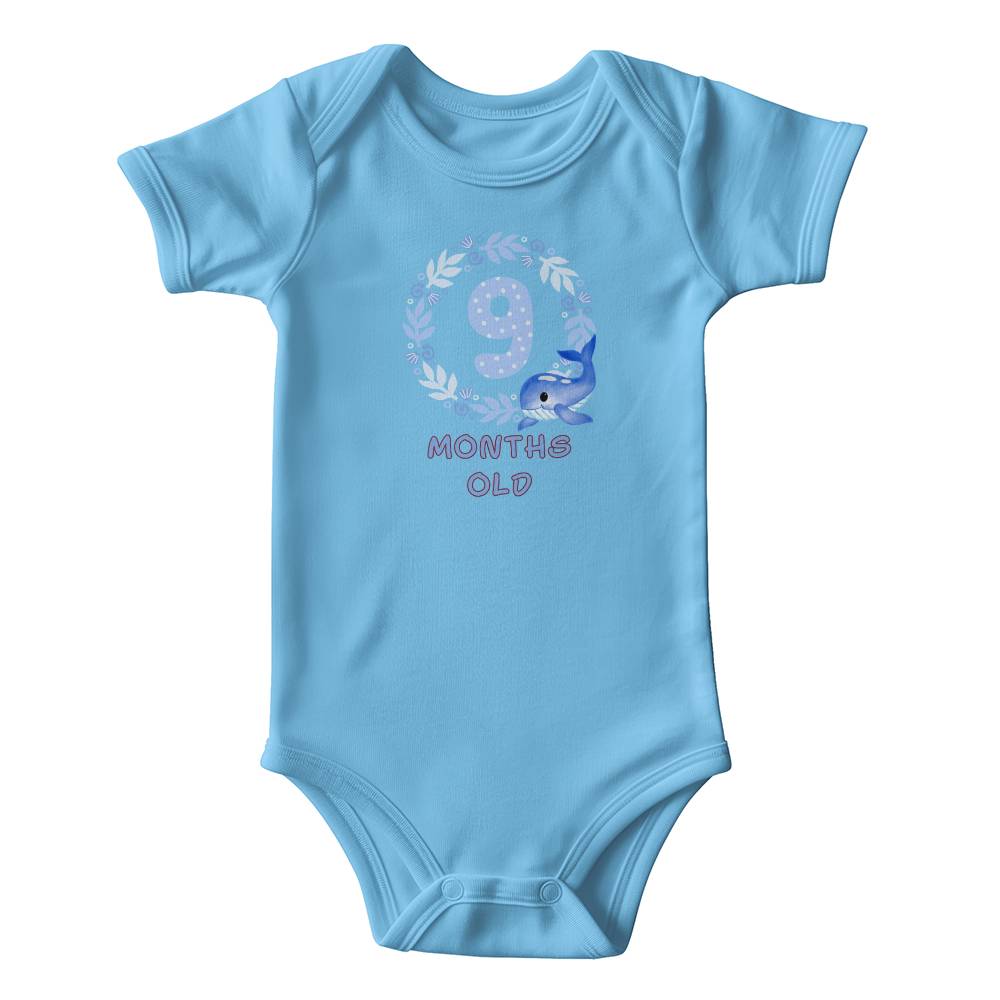 Blue whale cute baby milestone onesie 9 months old, baby body, baby onesie