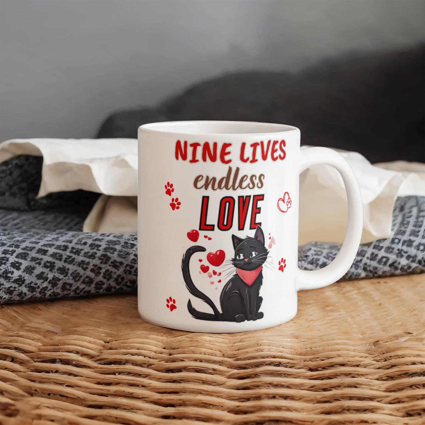 Nine lives, endless love Funny Cat mug, Ceramic Mug for Cat Owners, Gift for Cat Lovers