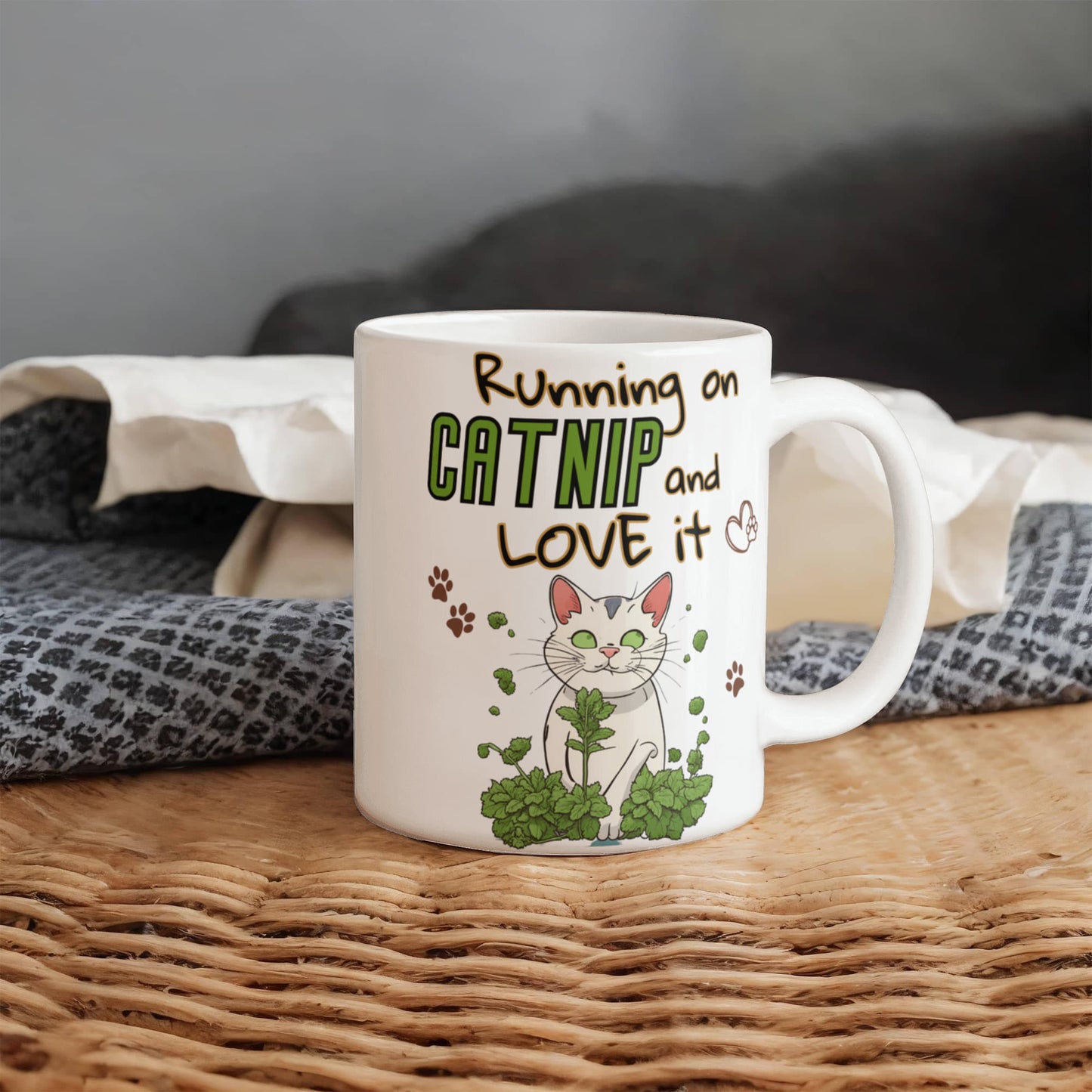 Running on Catnip and love it Funny Cat mug, Ceramic Mug for Cat Owners, Gift for Cat Lovers