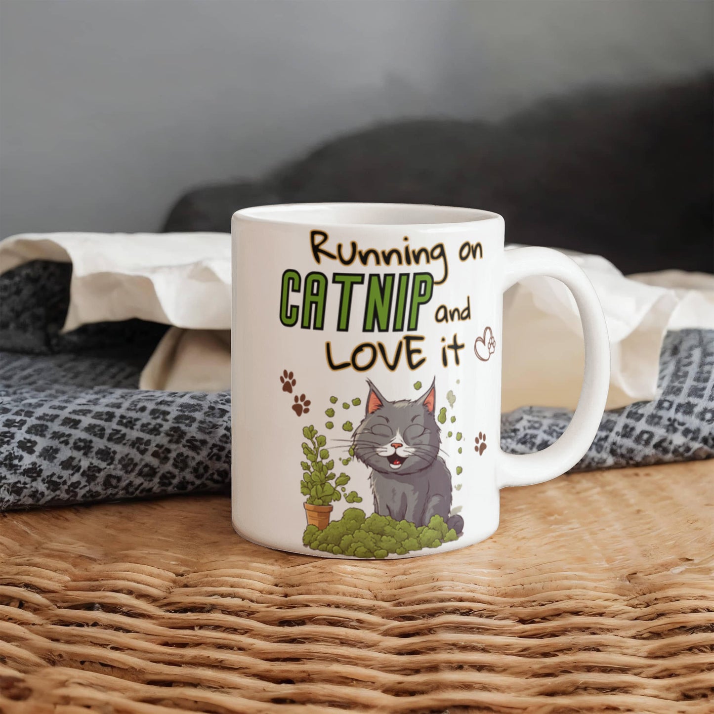 Running on Catnip and love it Funny Cat mug, Ceramic Mug for Cat Owners, Gift for Cat Lovers