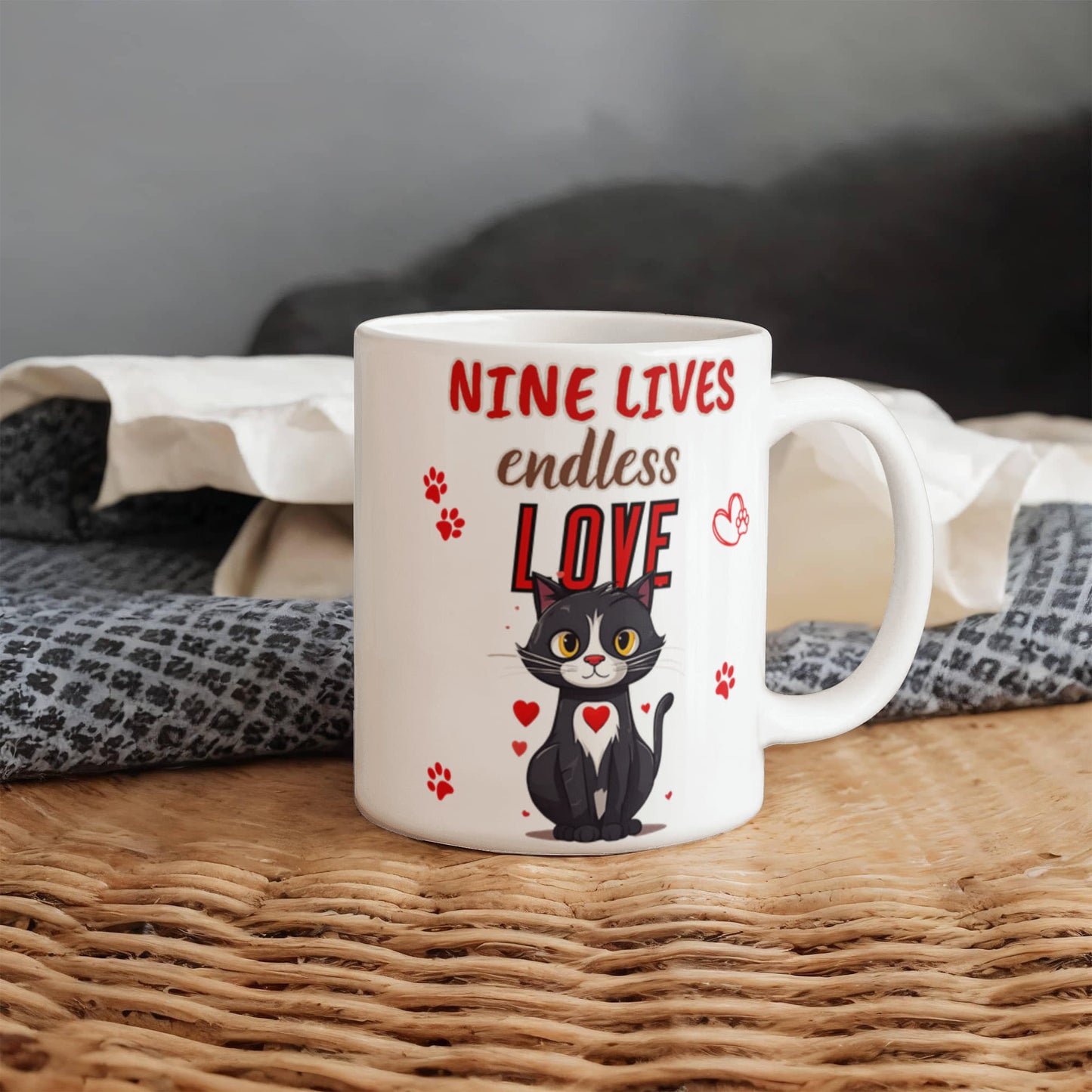 Nine lives, endless love Funny Cat mug, Ceramic Mug for Cat Owners, Gift for Cat Lovers