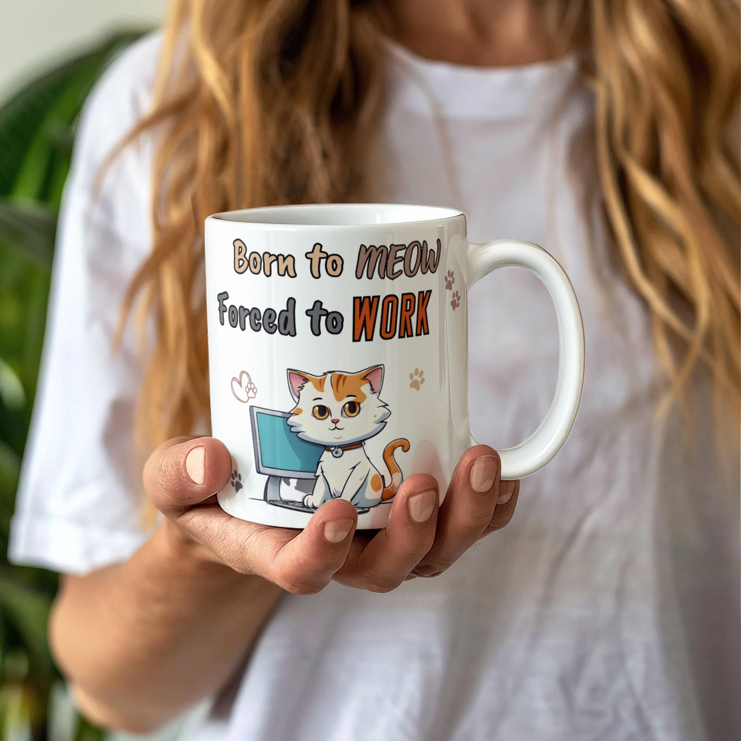 Born to Meow, Force to Work Funny Cat mug, Ceramic Mug for Cat Owners, Gift for Cat Lovers