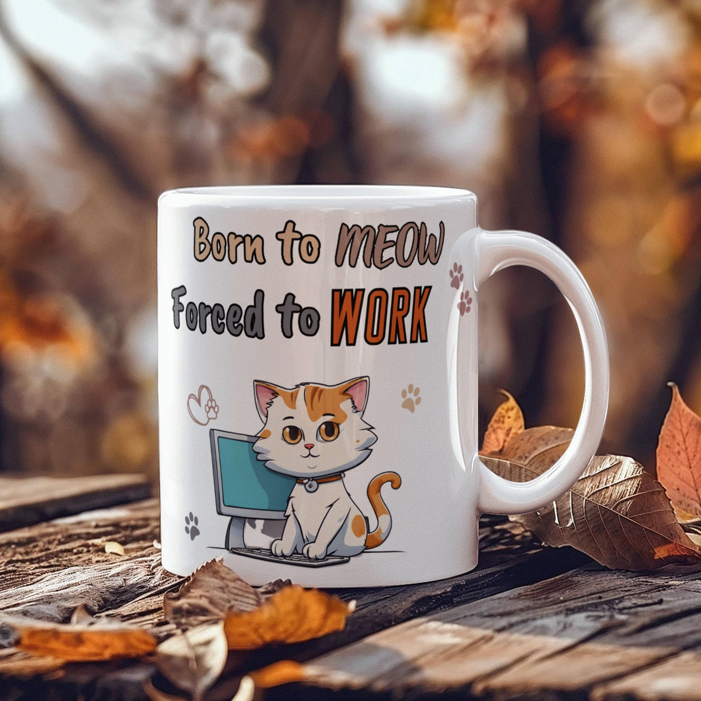 Born to Meow, Force to Work Funny Cat mug, Ceramic Mug for Cat Owners, Gift for Cat Lovers