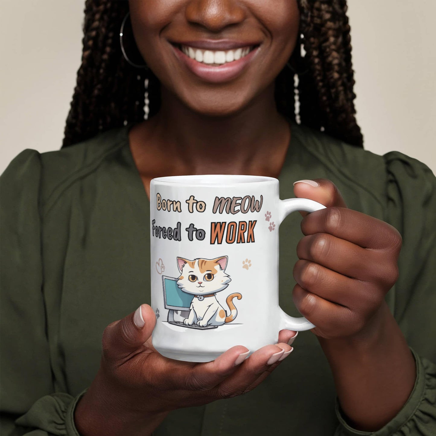 Born to Meow, Force to Work Funny Cat mug, Ceramic Mug for Cat Owners, Gift for Cat Lovers
