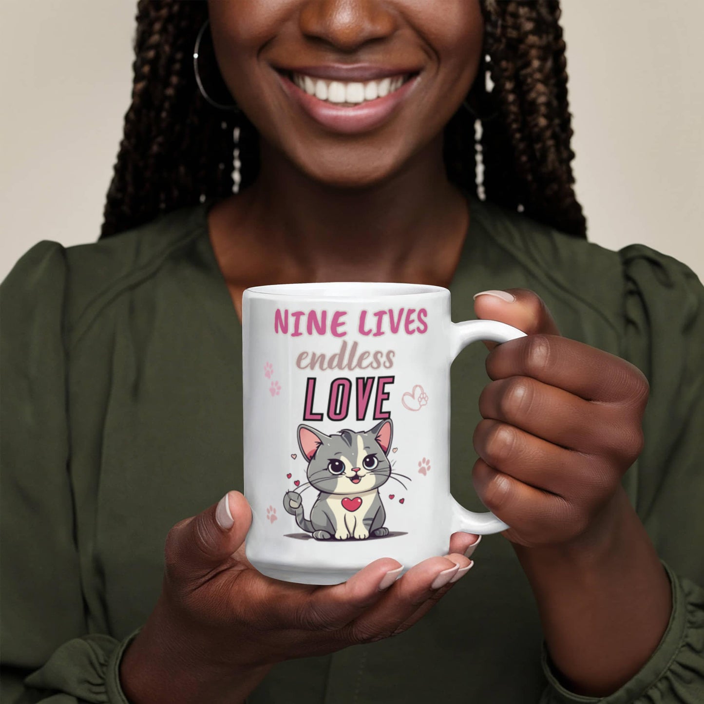 Nine lives, endless love Funny Cat mug, Ceramic Mug for Cat Owners, Gift for Cat Lovers