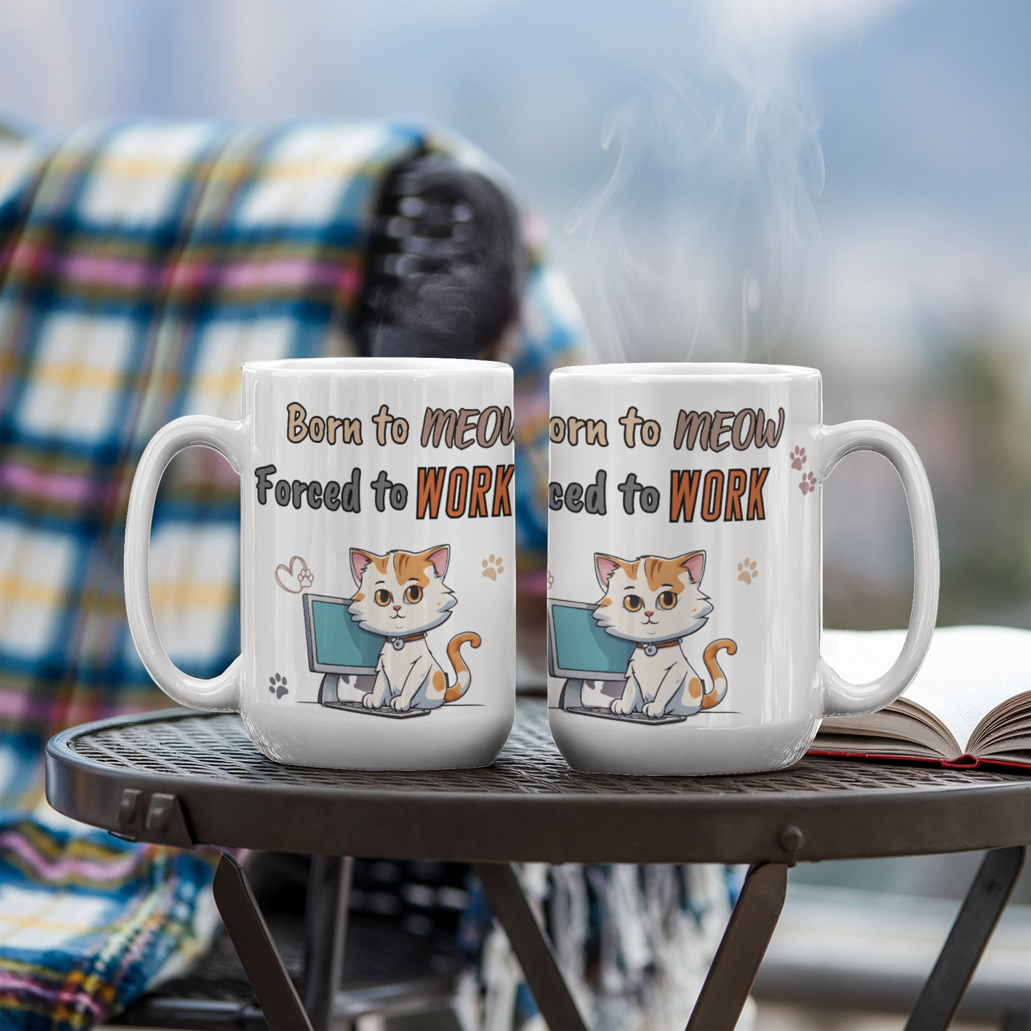 Born to Meow, Force to Work Funny Cat mug, Ceramic Mug for Cat Owners, Gift for Cat Lovers